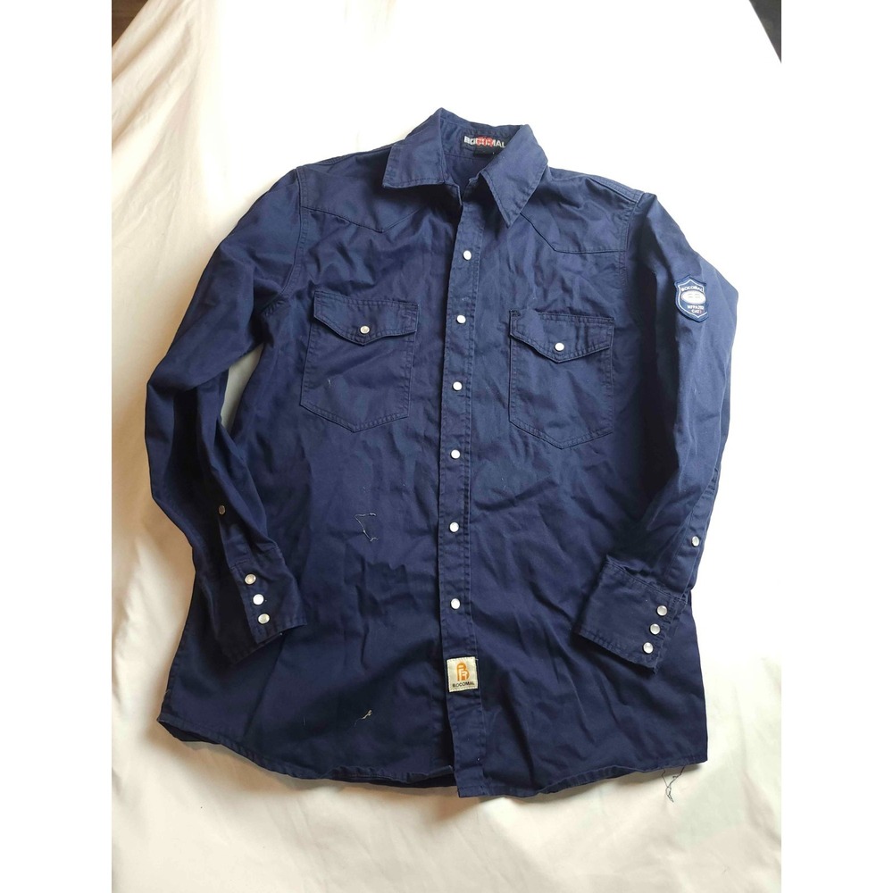 Bocomal Western Work Shirt Mens Large Navy Woven FR Flame Resistant FRC0901NV